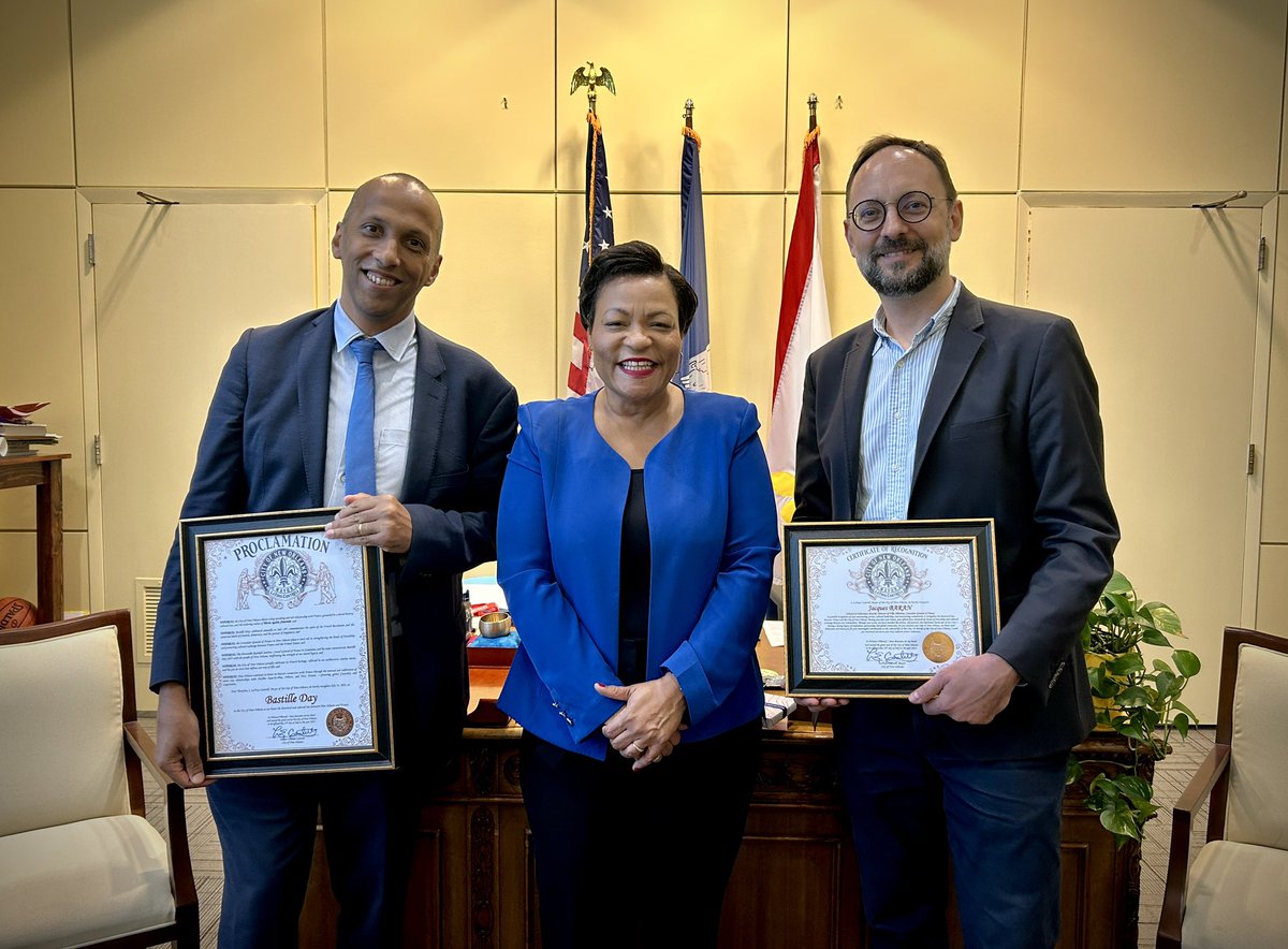 Rodolphe Sambou (@rodolphesambou) on Twitter photo ✨ What a wonderful surprise to visit <a href="/mayorcantrell/">Mayor LaToya Cantrell</a> & receive a proclamation recognizing July 14th as Bastille Day!
Special 🙏 to the Mayor for also recognizing our Cultural Attaché Jacques Baran for his outstanding service and leadership in strengthening 🇫🇷⚜️ cultural ties. ✨ What a wonderful surprise to visit <a href="/mayorcantrell/">Mayor LaToya Cantrell</a> & receive a proclamation recognizing July 14th as Bastille Day!
Special 🙏 to the Mayor for also recognizing our Cultural Attaché Jacques Baran for his outstanding service and leadership in strengthening 🇫🇷⚜️ cultural ties.