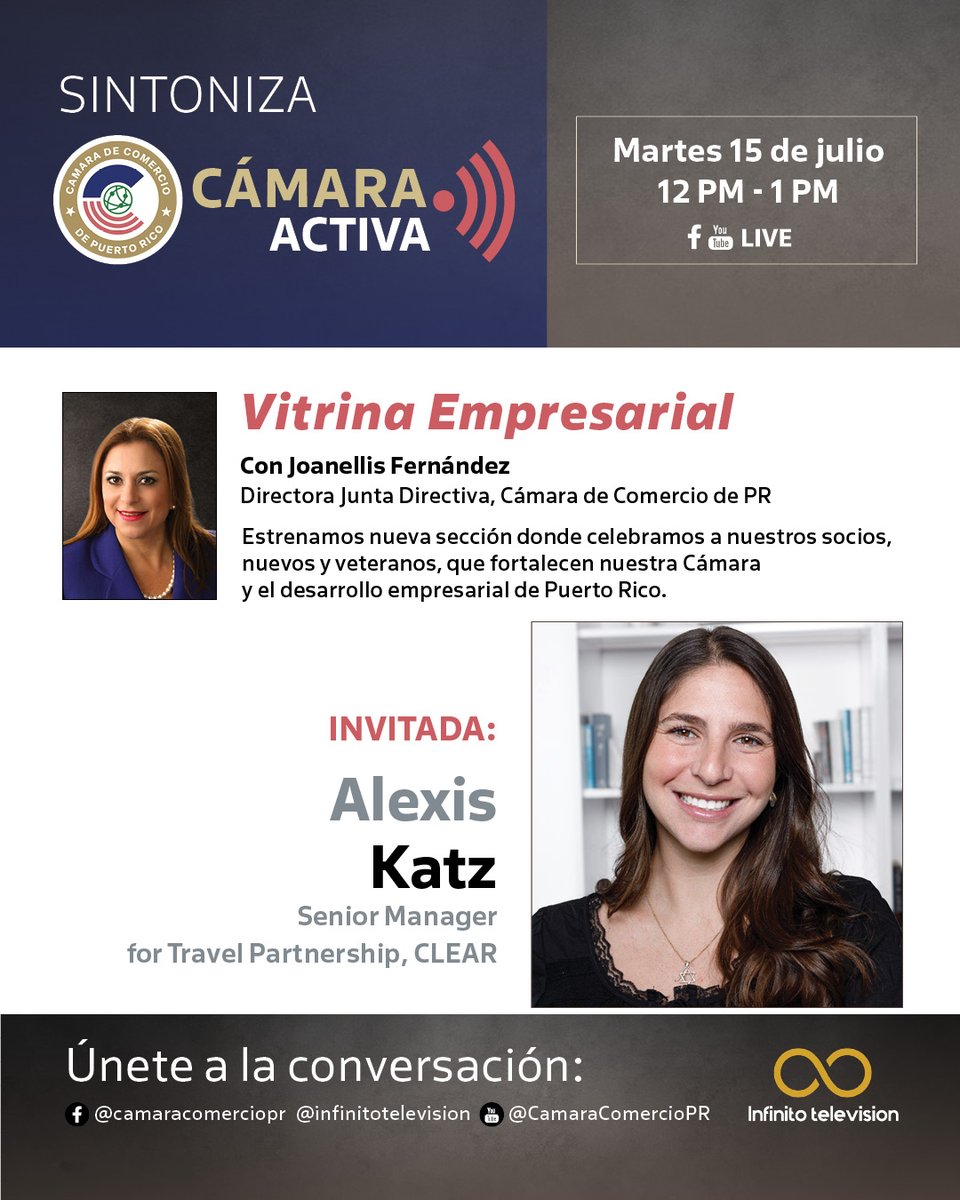 🎥 ¡Llega Vitrina Empresarial a #CámaraACTIVA!

Estrenamos el segmento con nuestro nuevo socio institucional, <a href="/Clear/">CLEAR</a> 

Alexis Katz habló sobre cómo su servicio agiliza el proceso de seguridad en aeropuertos y su compromiso con PR. 🇵🇷✈️

⏩ Desde el min. 15:56
📺 Ver: