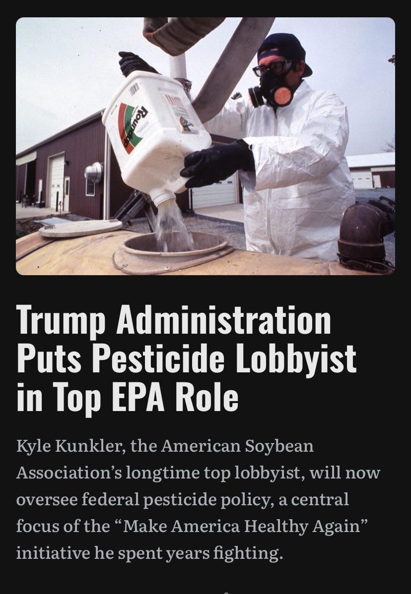 donnydonny's tweet image. “Trump administration officials say the White House has no plans to crack down on pesticides in farming…”
Wonder why.. 🤔