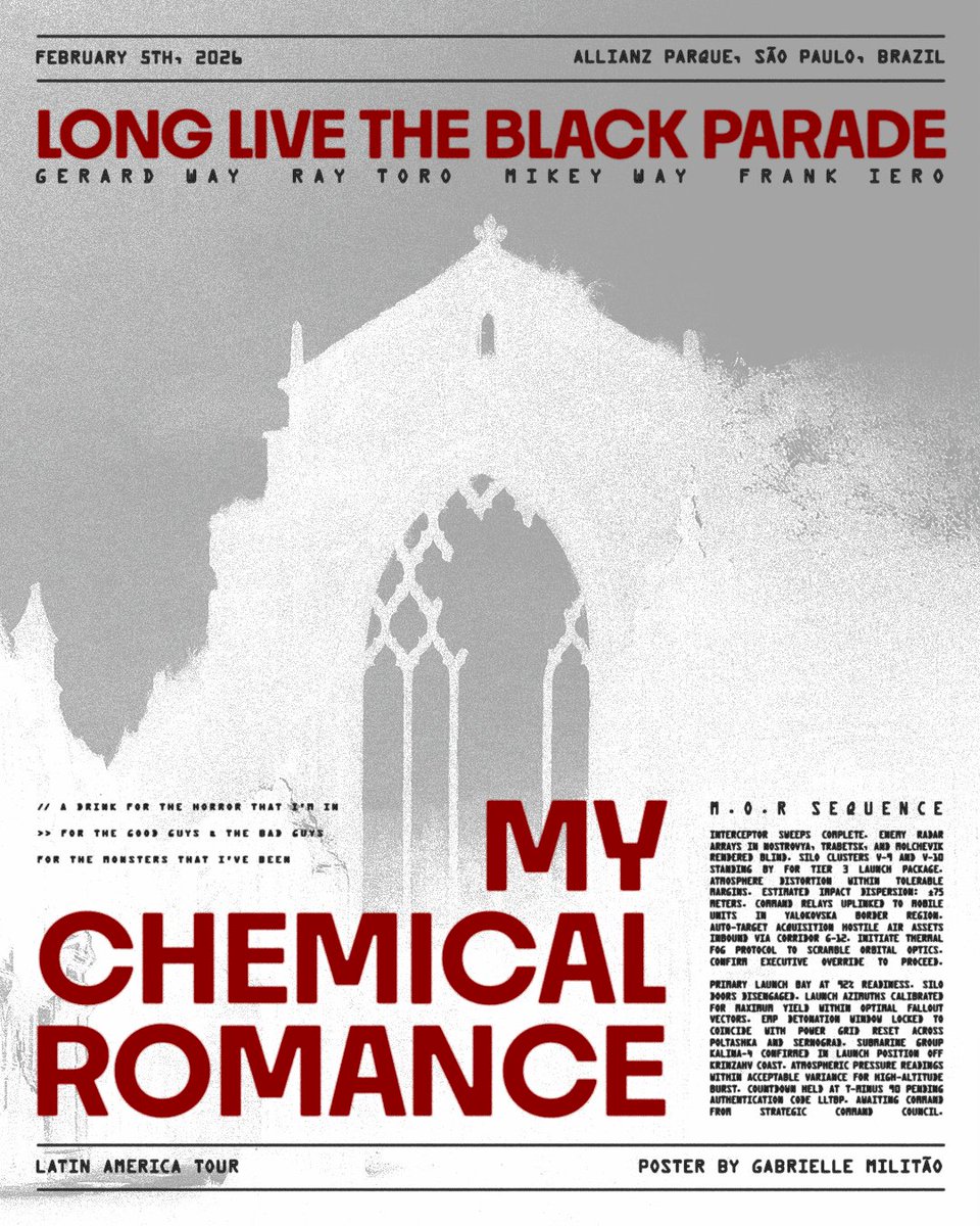 CerealSong's tweet image. "Sometimes I see flames
And sometimes I see people that I love dying
And it's alwaysโ"
Poster for the show I'm going
#mcr #mychemicalromance #mcrtwt #mcrposter #mychemicalromanceposter