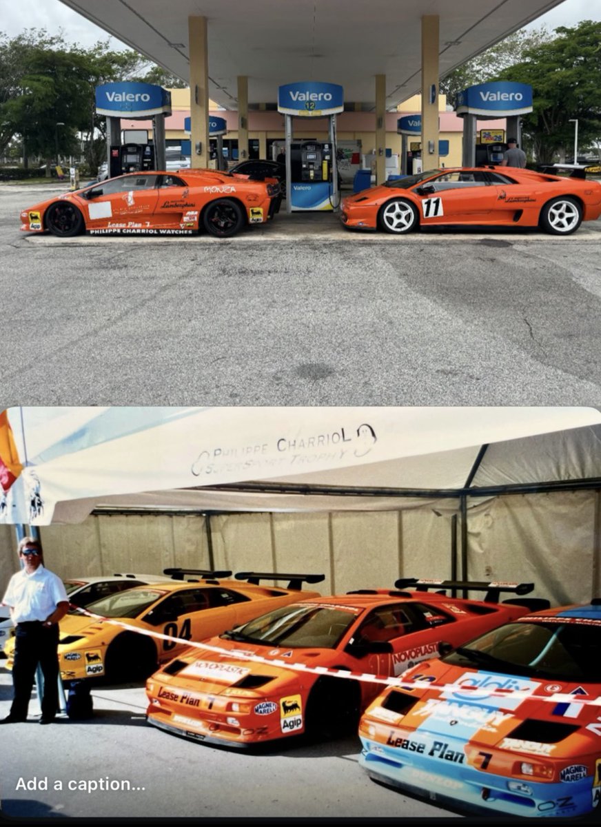 Jason______A's tweet image. It’s been 30 years since the bottom photo. Both cars raced around the world. One just came in from Japan! Car #11 and car #12 have reunited again to make the top photo possible.