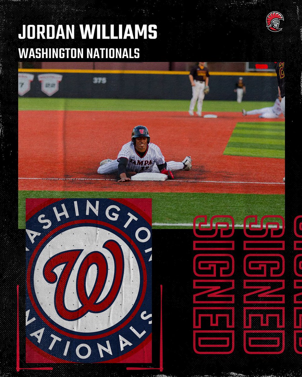 Outfielder Jordan Williams has signed with <a href="/Nationals/">Washington Nationals</a> . Set Tampa record and led <a href="/NCAADII/">NCAA Division II</a> with 81 stolen bases. National champ hit .352 with 7 HR and 52 RBI in 63 games.

#TampaBaseball⚾️ #StandAsOne🛡️