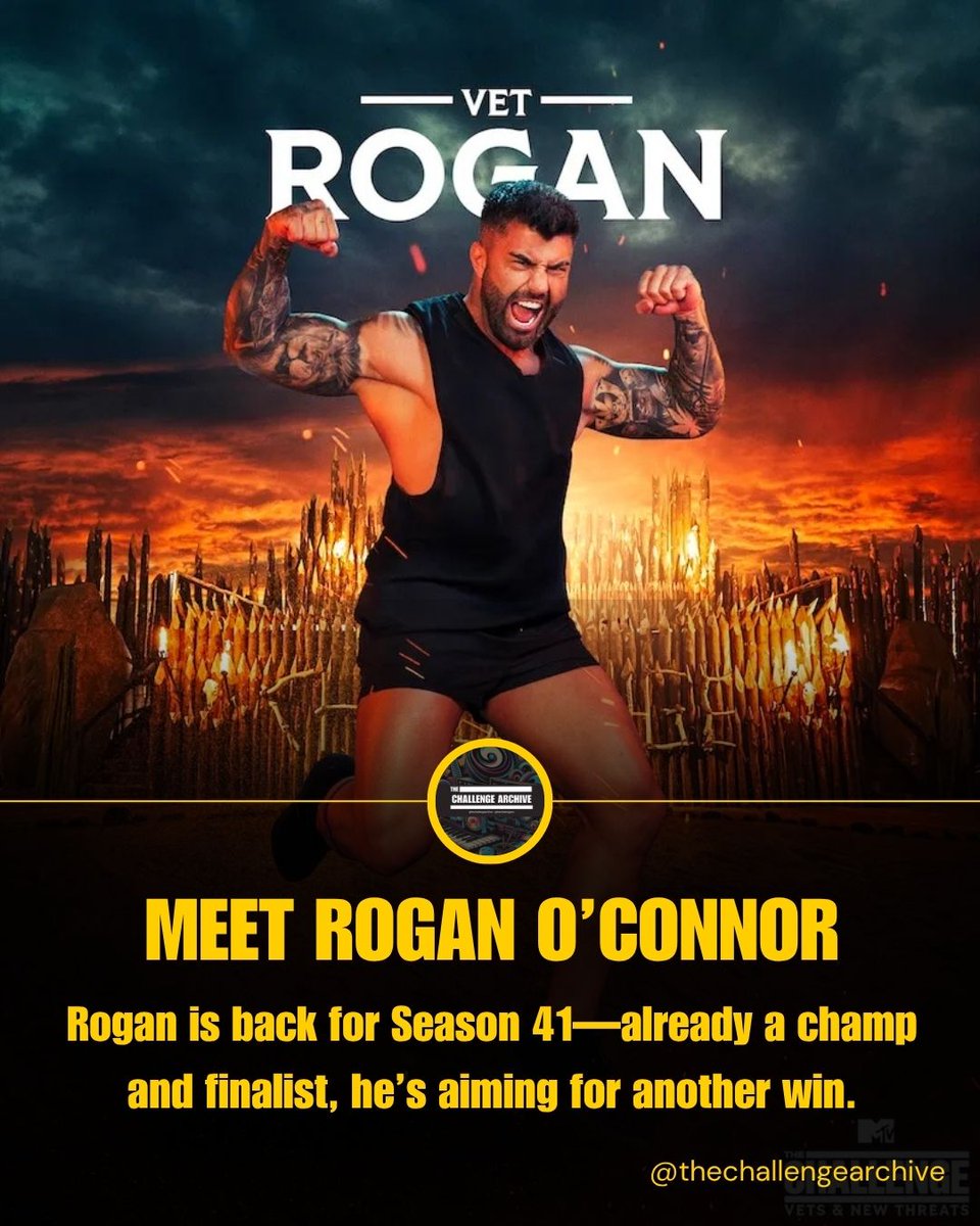 thechallengearc's tweet image. Rogan O’Connor is back! 💪 The War of the Worlds 2 champ and Total Madness finalist returns for Season 41, ready to remind everyone why he’s a force. Will the vet muscle his way to another win? #TheChallenge41 #RoganReturns