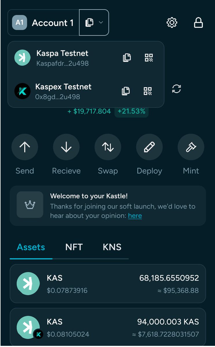 KastleWallet's tweet image. Have you tried EVM on Kastle yet? 🧪💥
You can now:
1️⃣ Copy your EVM address straight from the dashboard
2️⃣ Show your QR code in the receive tab
3️⃣ Send L2 ERC20 tokens to any EVM wallet — seamlessly ⚡
L2 just got a whole lot easier 🏰
👇 Try it now & let us know what you…