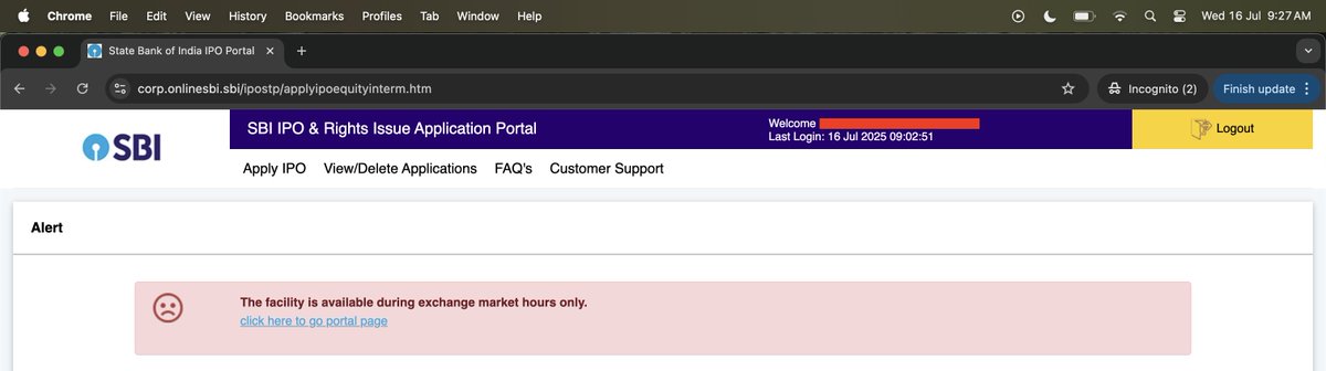 MightyPegasas's tweet image. Useless SBI ASBA as ever.  It&apos;s 9:25 on a Wednesday &amp;amp; still getting this error message while applying IPOs

@TheOfficialSBI @OfficialSBICare @SEBI_India @NSEIndia @BSEIndia