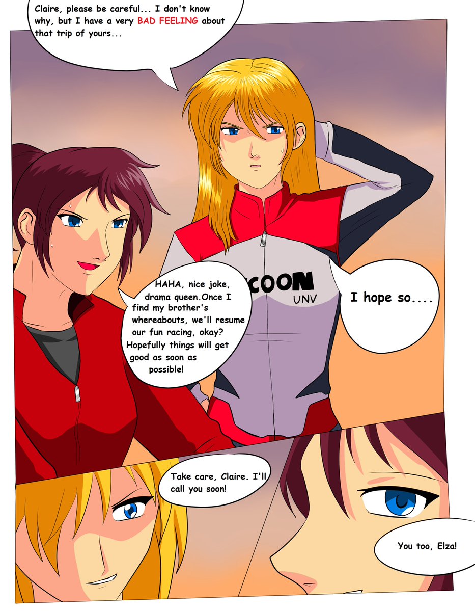 shinzankuro's tweet image. A little RE2 prequel comic [i&apos;m not good on doing comics, please don&apos;t mind that] about Elza Walker and Claire Redfield, the racing rivals and friends likely will never get a chance to run together again.