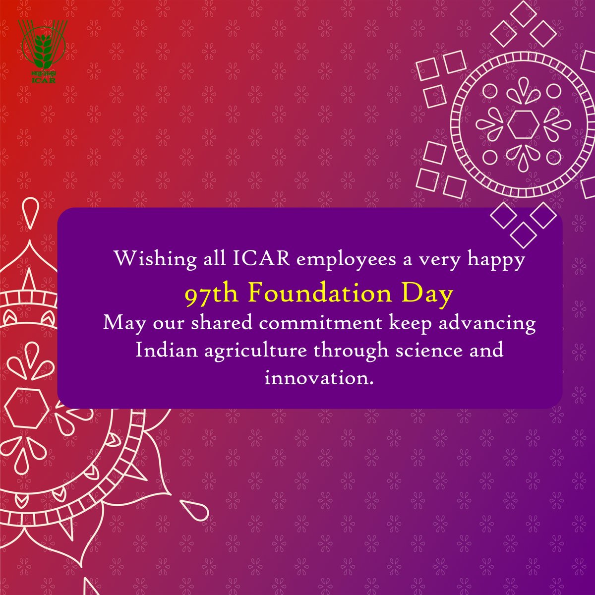 Indian Council of Agricultural Research. (@icarindia) on Twitter photo Happy 97th Foundation Day! #OneICAR.
<a href="/PMOIndia/">PMO India</a> <a href="/ChouhanShivraj/">Shivraj Singh Chouhan</a> <a href="/PIB_India/">PIB India</a>
<a href="/AgriGoI/">Agriculture INDIA</a> <a href="/mygovindia/">MyGovIndia</a> Happy 97th Foundation Day! #OneICAR.
<a href="/PMOIndia/">PMO India</a> <a href="/ChouhanShivraj/">Shivraj Singh Chouhan</a> <a href="/PIB_India/">PIB India</a>
<a href="/AgriGoI/">Agriculture INDIA</a> <a href="/mygovindia/">MyGovIndia</a>