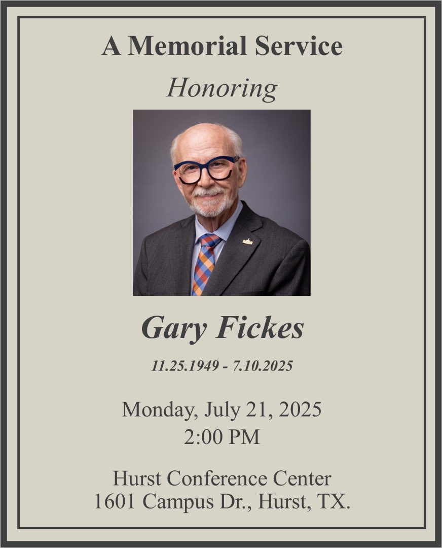 scoopjefferson's tweet image. IN LOVING MEMORY
Family, Friends & Colleagues will celebrate the life & service of Tarrant County Commissioner Gary Fickes who just retired from his many years of public service. @TarrantCountyTX @TimothyOHare @CommALSimmons @MannyRamirez_TX @commishmiles @MattKrauseTX @wfaa