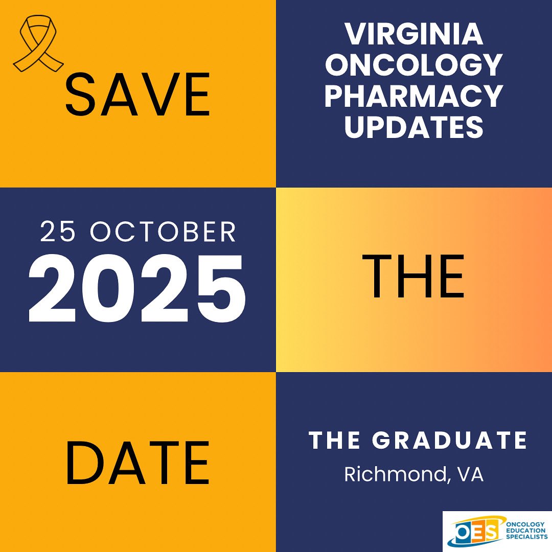 Early bird pharmacist and sponsorship registration is open for the 6th annual Virginia Oncology Pharmacy Updates. Join us!! oesl.wildapricot.org/event-6263135