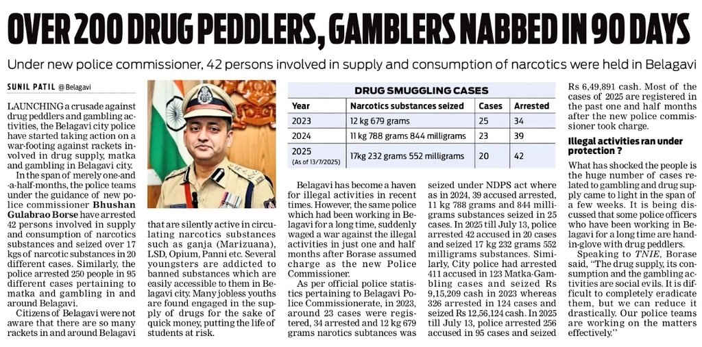 Sunil Patil (@sunilpatilbgv) on Twitter photo The same police but different unit head. Actively nabbing Drugs and Gambling rackets in #Belagavi. So, does this rackets were running under protection earlier ?? Read the news... <a href="/XpressBengaluru/">TNIE Karnataka</a> <a href="/NewIndianXpress/">The New Indian Express</a> <a href="/allaboutbelgaum/">All About Belgaum | Belagavi News</a> <a href="/Belagavi_infra/">Belagavi Infra.co.in</a> <a href="/belagavi_news/">Belagavi News Co.in |X| All About Belagavi 🇮🇳</a> <a href="/BelagaviKA/">Belagavi - ಬೆಳಗಾವಿ</a> The same police but different unit head. Actively nabbing Drugs and Gambling rackets in #Belagavi. So, does this rackets were running under protection earlier ?? Read the news... <a href="/XpressBengaluru/">TNIE Karnataka</a> <a href="/NewIndianXpress/">The New Indian Express</a> <a href="/allaboutbelgaum/">All About Belgaum | Belagavi News</a> <a href="/Belagavi_infra/">Belagavi Infra.co.in</a> <a href="/belagavi_news/">Belagavi News Co.in |X| All About Belagavi 🇮🇳</a> <a href="/BelagaviKA/">Belagavi - ಬೆಳಗಾವಿ</a>