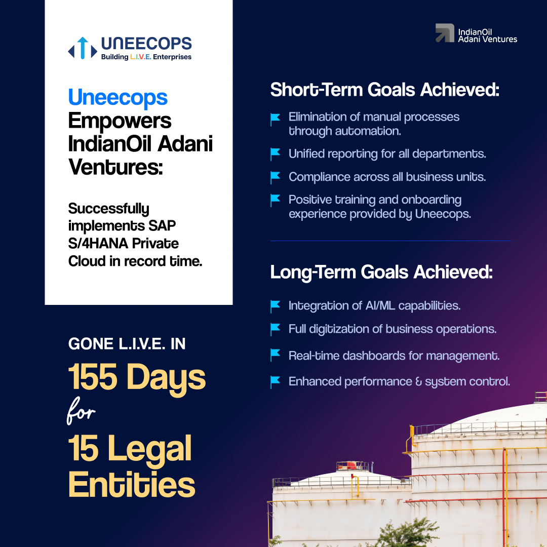 Uneecops's tweet image. 15 𝐥𝐞𝐠𝐚𝐥 𝐞𝐧𝐭𝐢𝐭𝐢𝐞𝐬. 155 𝐝𝐚𝐲𝐬. 1 𝐮𝐧𝐢𝐟𝐢𝐞𝐝 𝐒𝐀𝐏 𝐒/4𝐇𝐀𝐍𝐀 𝐂𝐥𝐨𝐮𝐝.

That’s the power of partnership between IndianOil Adani Ventures and Uneecops. 

#saps4hanacloud #sapcloud #saphana #saps4hana #hanacloud #s4hana #s4hanacloud #clouderp #erpcloud #iavl