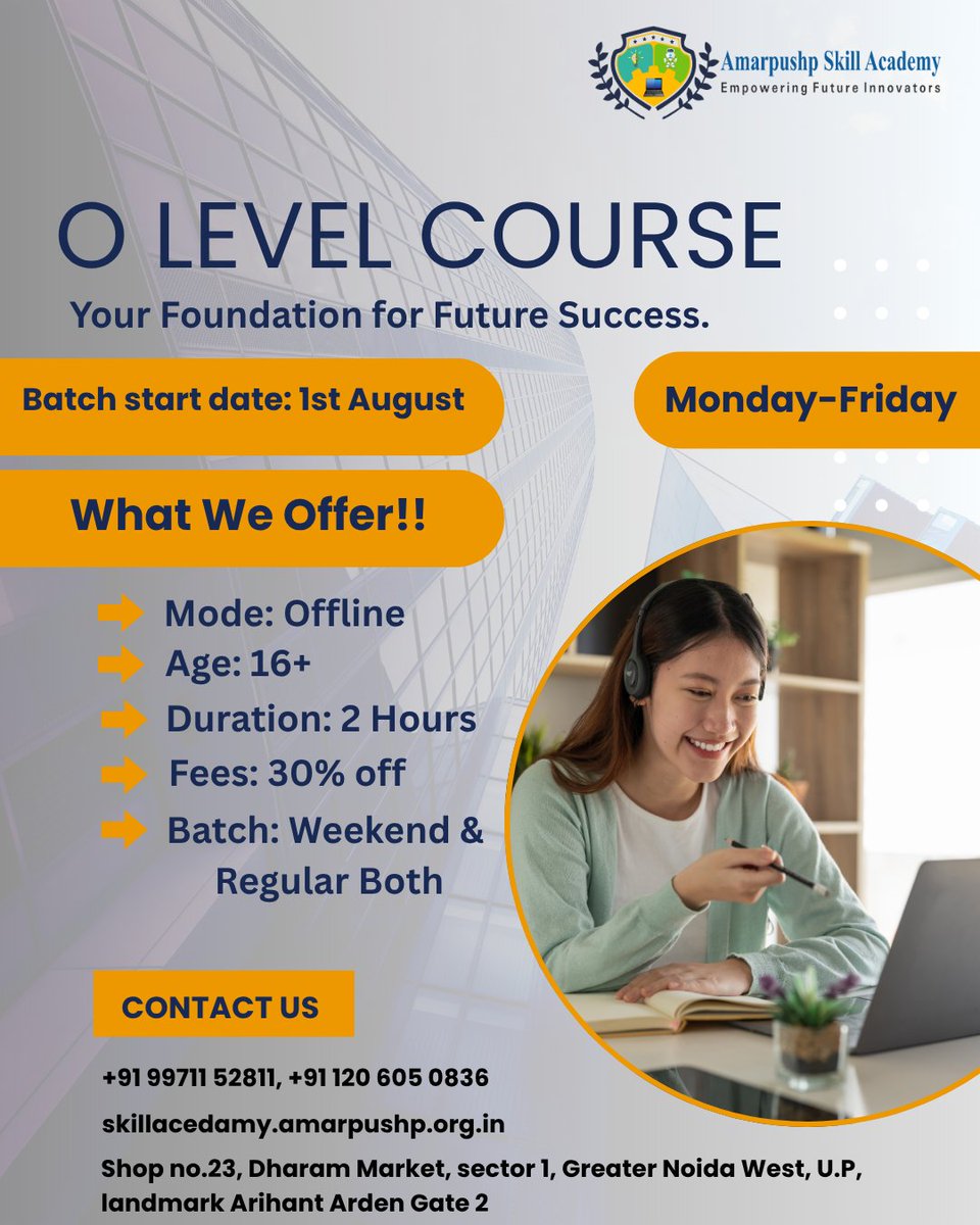 apskillacademy's tweet photo. 🚀 New O-LEVEL COURSE batch at Amarpushp Skill Academy starts Aug 1st. Get 30% OFF fees!
@amarpushps
#OLevelCourse #SkillDevelopment #GreaterNoida #Education #Discount
Call: +91 99711 52811
Visit: https://t.co/6DueQBJvoG https://t.co/tG83H10xz5