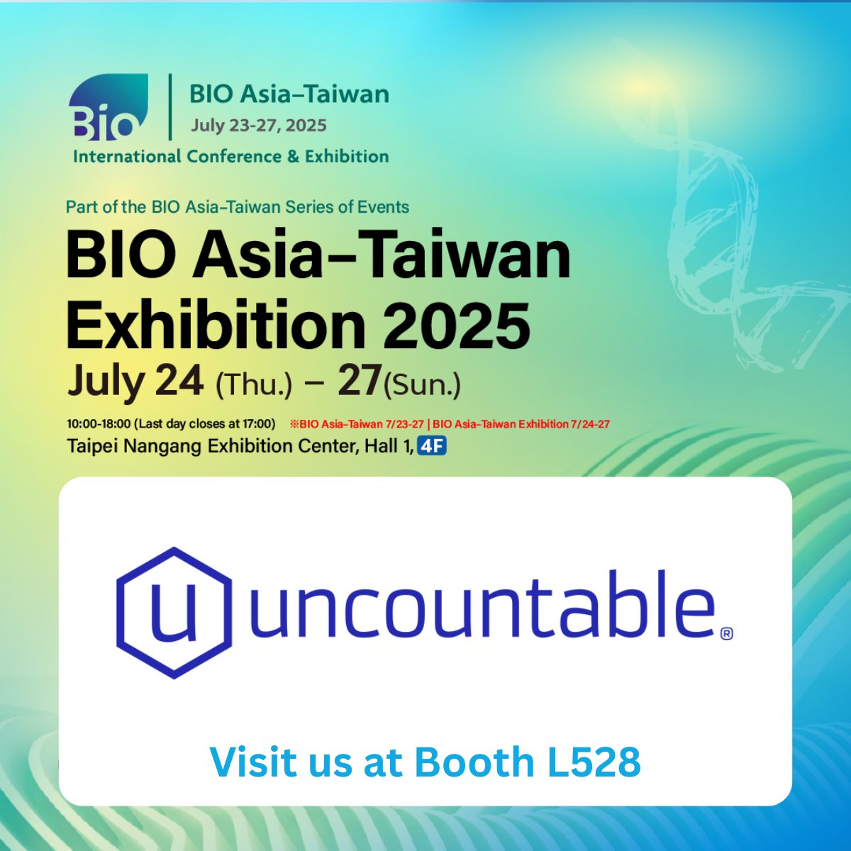 Taipei, we’re coming your way!

Uncountable will be at BIO Asia Taiwan 2025, joining the region’s biotech leaders to explore what’s next and how we can support the R&amp;D team to get there faster.
We’ll be sharing how MEGGLE, a global pharma company, streamlined data and accelerated