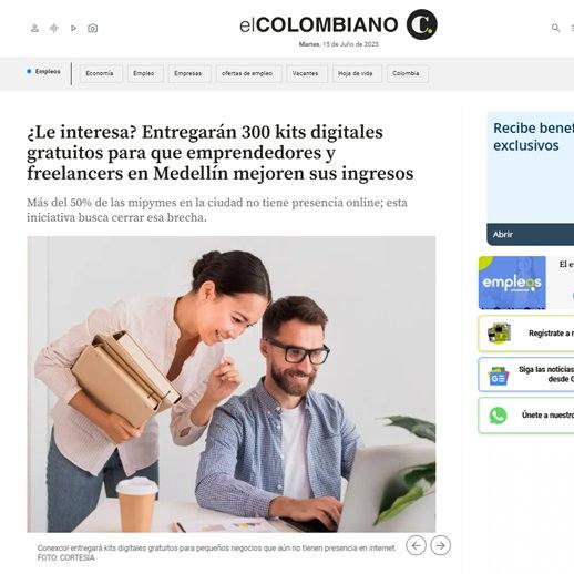 conexcol's tweet photo. 📣 ¡Nos mencionaron grandes medios!
Conexcol entrega 300 kits digitales para emprendedores colombianos 💻
@ELTIEMPO , @infobae  , @elcolombiano  y @ENTERCO  destacaron esta apuesta por cerrar la brecha digital 🇨🇴
#Conexcol #TransformaciónDigital #ImpulsaTuNegocio https://t.co/HwX13VhBmw