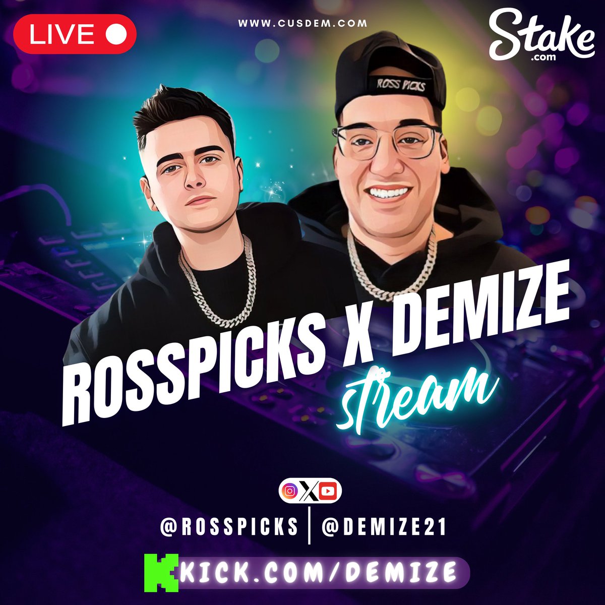 🚨LIVE NOW 🚨

<a href="/RossPicks/">Ross picks</a> &amp; <a href="/demize21/">DeMize</a> !!!!

✅RT + Comment slots names with 
your <a href="/Stake/">Stake.com</a> usernames  

GIVEAWAYS ALL STREAM!!💸 💸💸🔔🔔 

 PULL UP NOW - 🔴kick.com/demize