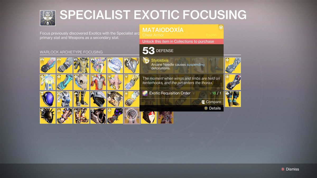 QG_Duck's tweet photo. @BungieHelp Found a bug. Says I have to unlock the exotic in collections, but I am literally wearing it. https://t.co/M77gOIOiA7