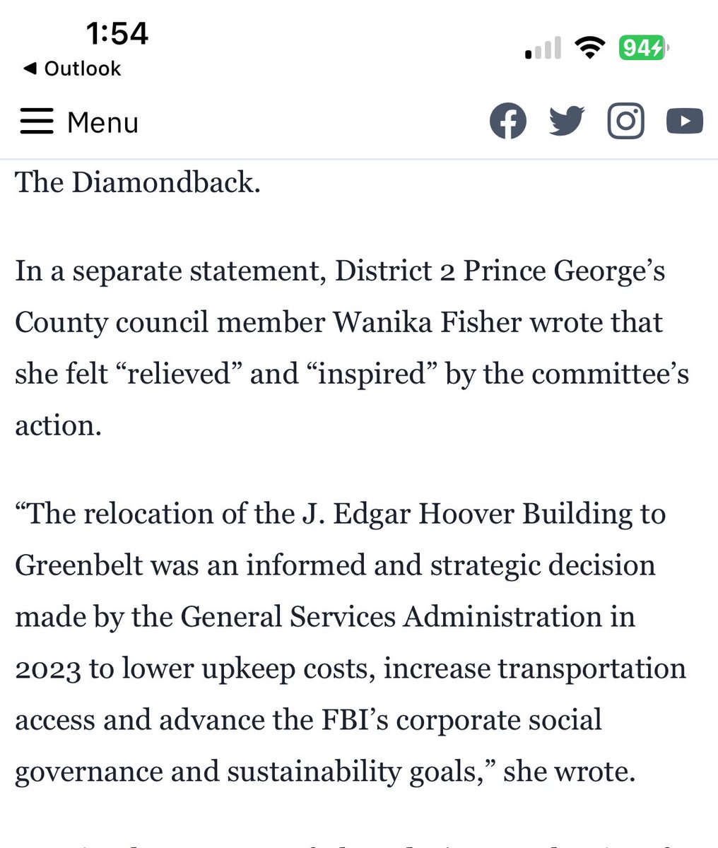 WanikaFisher's tweet image. Hey District 2! I was quoted in an article for the University of Maryland’s “The DiamomdBack” written by @AmeliaTwyman about the vote against changing on location of the FBI headquarters in Greenbelt. Read the full article below
dbknews.com/2025/07/15/us-…