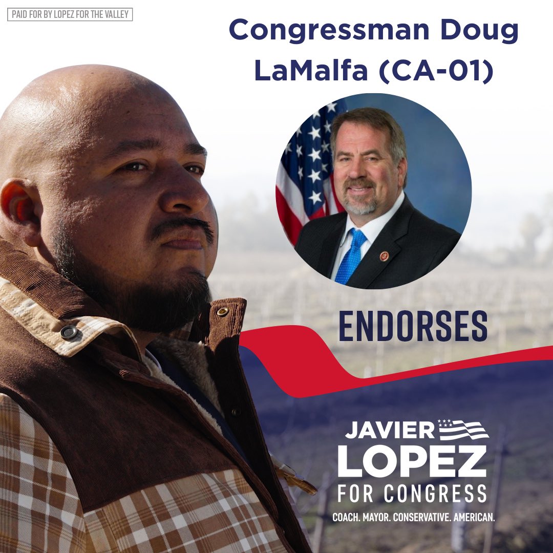 Javier4Congress's tweet image. It’s an honor to be endorsed by another California Congressman, @RepLaMalfa. Republicans up and down the state understand how important it is for us to keep control of Congress, flip #CA13, and take back Our Valley. Thank you! #javierforcongress #javierlopezforcongress