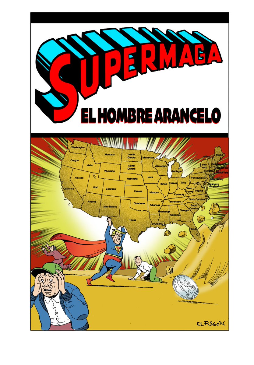 fisgonmonero's tweet image. El verdadero superpoder de @realDonaldTrump es amenazar al mundo con sus aranceles. Donald no es el hombre de acero, sino el hombre arancelo. En realidad está destruyendo al imperio norteamericano.