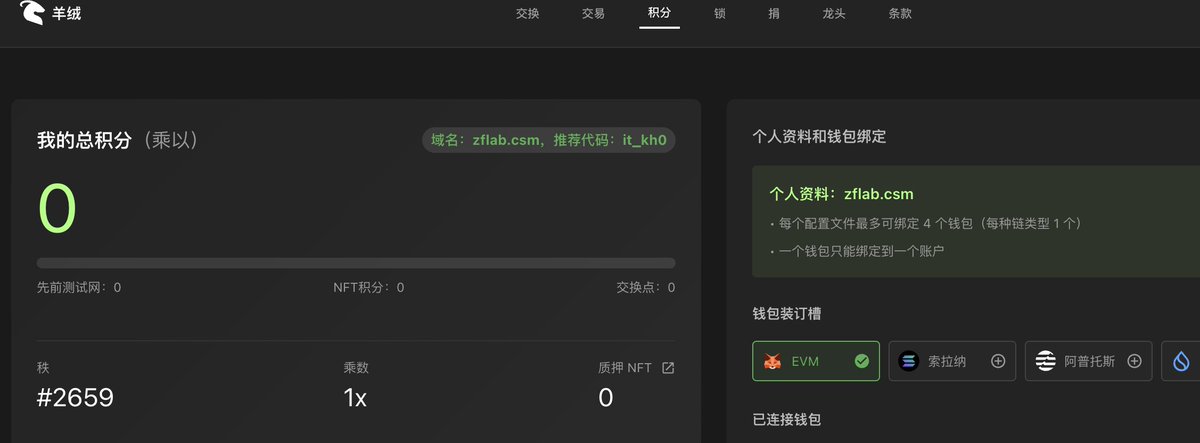 追风Lab .eth🌿 (@zf_lab) on Twitter photo 获得cb投资的,入选币安MVB的 <a href="/CashmereLabs/">Cashmere Labs</a> 在沉默大半年后,近期又突然返回来了。是看最近Alpha比较热,还是想回来重新干事。新出了个公共开发网,有一个积分系统。随缘做做吧
参与大致步骤
1)打开网址,链接钱包 app.cashmere.exchange/dashboard
2)设置个人资料
3)填写邀请码: it_kh0
4)领水 获得cb投资的,入选币安MVB的 <a href="/CashmereLabs/">Cashmere Labs</a> 在沉默大半年后,近期又突然返回来了。是看最近Alpha比较热,还是想回来重新干事。新出了个公共开发网,有一个积分系统。随缘做做吧
参与大致步骤
1)打开网址,链接钱包 app.cashmere.exchange/dashboard
2)设置个人资料
3)填写邀请码: it_kh0
4)领水