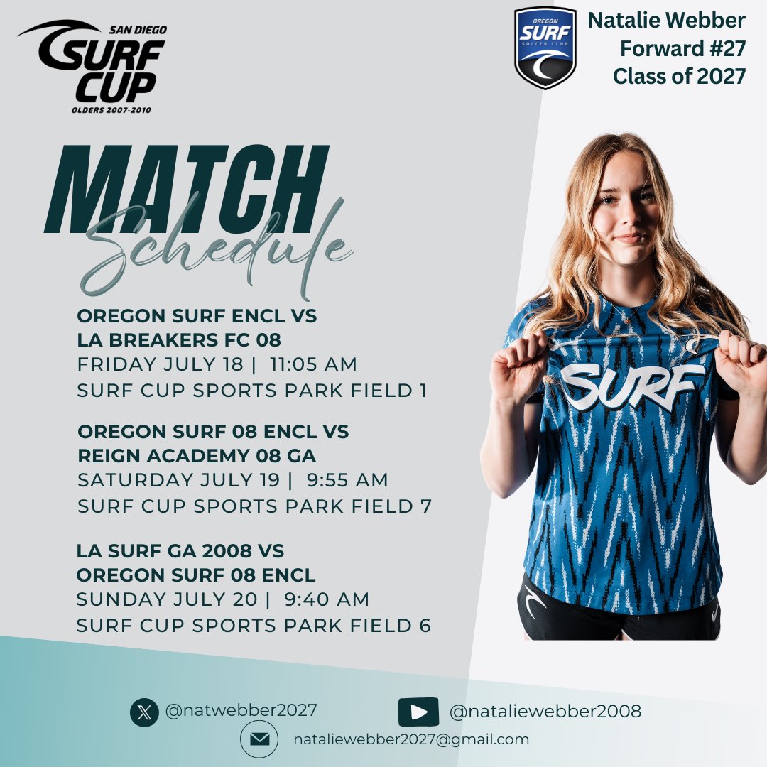 Back in San Diego this week for my 6th Surf Cup!!!  Looking forward to a great weekend! ☀️🌊⚽️

<a href="/surfcupsports/">SurfCupSports</a> 
<a href="/ECNLgirls/">ECNL Girls</a> 
<a href="/ImYouthSoccer/">ECNL/GA/Recruiting/College Soccer</a> 
<a href="/TopDrawerSoccer/">TopDrawerSoccer</a> 
<a href="/PrepSoccer/">Prep Soccer ⚽️</a> 
<a href="/TheSoccerWire/">SoccerWire</a>