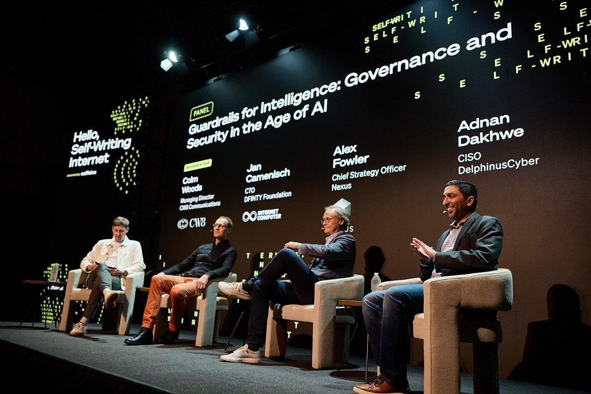 💬 From our final fireside chat on AI governance and security:

"With AI, the line between a user and a developer is blurred: we can start to take action for things that matter to us in ways that we haven’t before.”

<a href="/JanCamenisch/">jan.icp ∞</a>, CTO at <a href="/dfinity/">DFINITY</a>, <a href="/alexanderfowler/">Alex Fowler</a>, CSO at