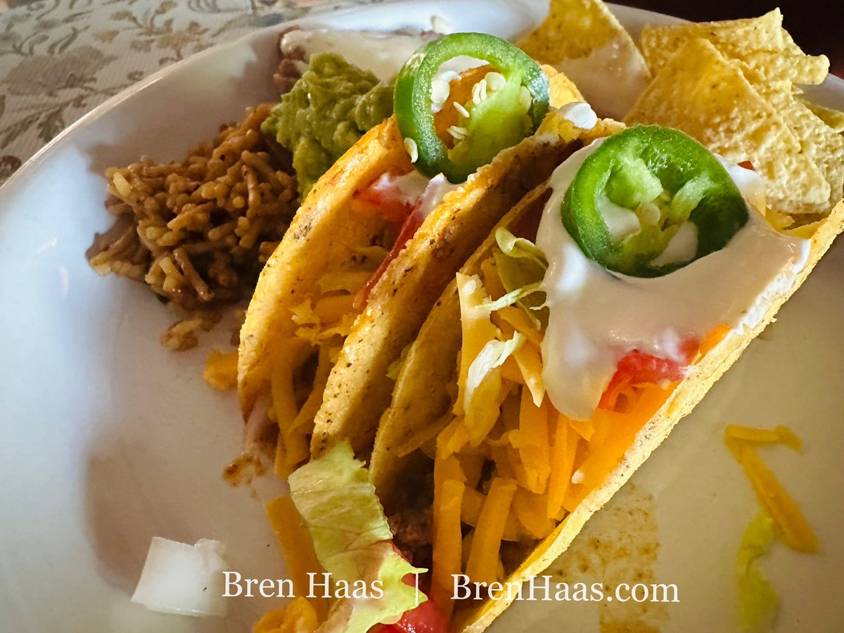 Taco night..  I even made homemade guacamole dip with fresh cilantro and jalapeño pepper from the garden.
