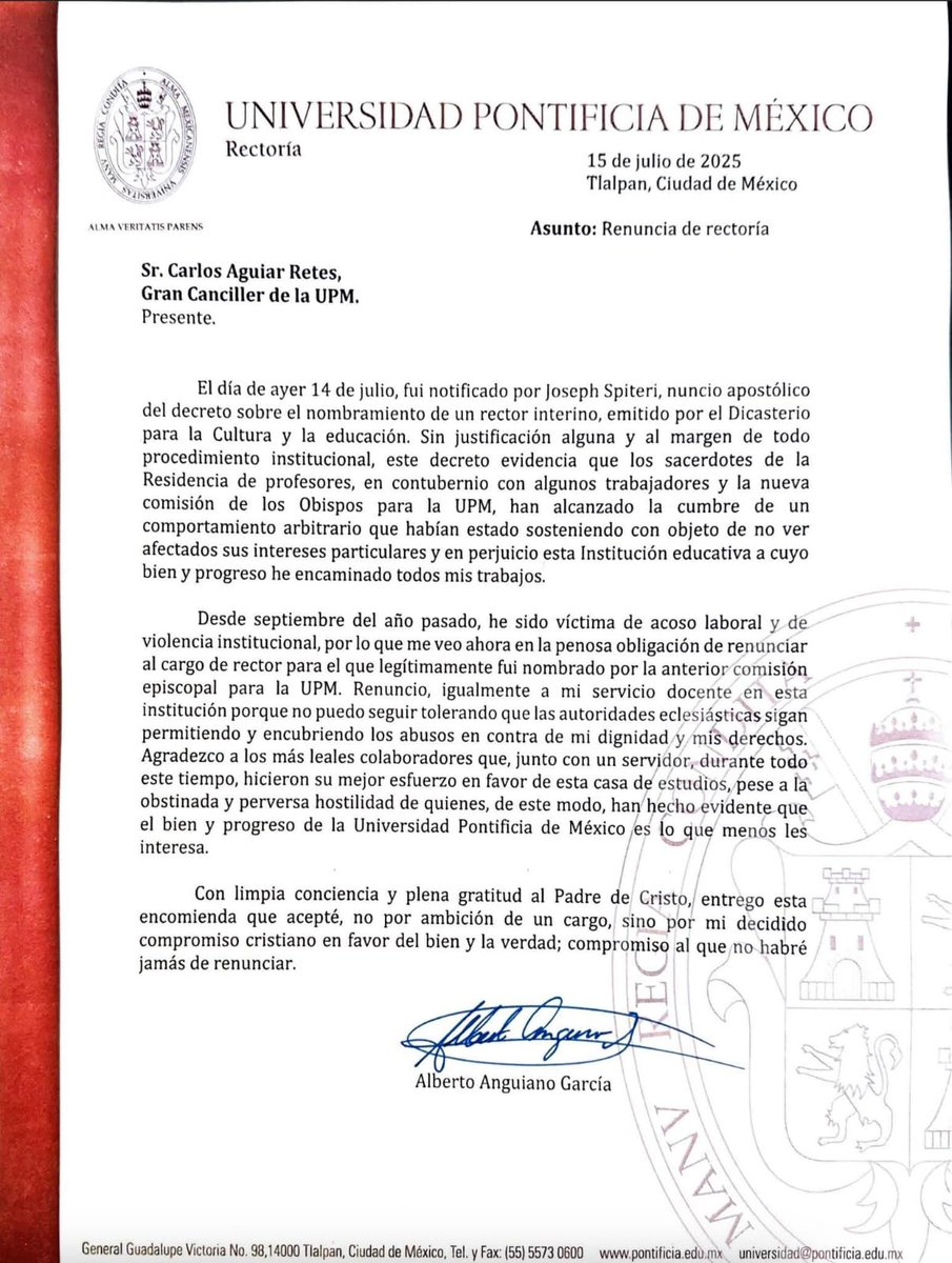 Sursum Corda (@blogsursumcorda) on Twitter photo 🚨🚨Renuncia intempestiva del rector <a href="/UPMexico/">Universidad Panamericana Ciudad de México</a> su salida por contubernios e irregularidades que podrían involucrar a obispos en la institución. El ex rector Alberto Anguiano se va "con la conciencia limpia" se queja de arbitrariedades <a href="/marujica/">Maru Jiménez Caliz</a> <a href="/imagenhector/">Héctor Figueroa</a> <a href="/CCMultimedial/">Centro Católico M</a> 🚨🚨Renuncia intempestiva del rector <a href="/UPMexico/">Universidad Panamericana Ciudad de México</a> su salida por contubernios e irregularidades que podrían involucrar a obispos en la institución. El ex rector Alberto Anguiano se va "con la conciencia limpia" se queja de arbitrariedades <a href="/marujica/">Maru Jiménez Caliz</a> <a href="/imagenhector/">Héctor Figueroa</a> <a href="/CCMultimedial/">Centro Católico M</a>