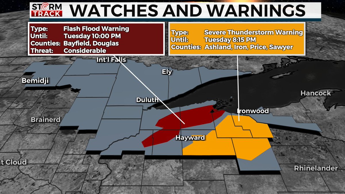 WDIO STORM TRACK ALERT:  Severe Thunderstorm Warning for Price, Iron, Ashland, Sawyer Counties.  More details about the alert can be found at wdio.com/weather-alert/