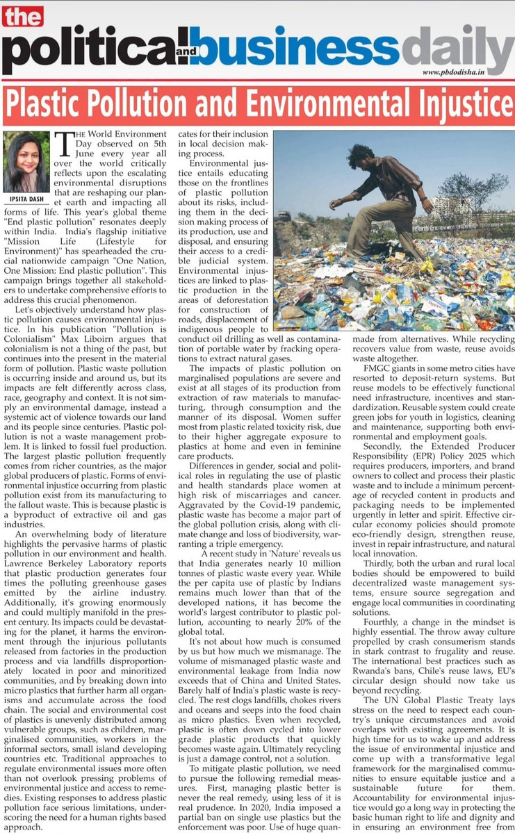D use of #Plastic is posing a serious danger 2 Environment.This years theme fr World Environment Day 
June5 was -End Plastic Pollution as it has become an imp part of Global Pollution crisis impacting our lives.Indias Program -Mission Life stresses on End Plastic Pollution 
Read: