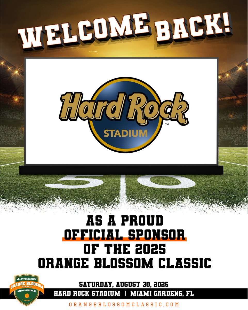orangeblossomfc (@orangeblossomfc) on Twitter photo Join us in welcoming <a href="/HardRockStadium/">Hard Rock Stadium</a> as a proud Official Sponsor of the 2025 #InvescoQQQ Orange Blossom Classic! 🏟️🏈
We’re honored to return to this iconic venue for another unforgettable #HBCUWeekend filled with tradition, pride, and unity.
🎟️ Grab your tickets + book your Join us in welcoming <a href="/HardRockStadium/">Hard Rock Stadium</a> as a proud Official Sponsor of the 2025 #InvescoQQQ Orange Blossom Classic! 🏟️🏈
We’re honored to return to this iconic venue for another unforgettable #HBCUWeekend filled with tradition, pride, and unity.
🎟️ Grab your tickets + book your