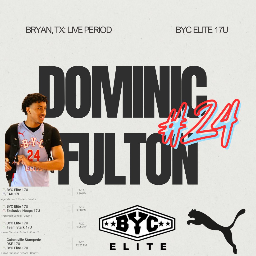 DxFulton11's tweet image. COACHES!!! I’ll be in Bryan, Tx for the Puma Live Session this weekend!!! Schedule is posted below. Hope to see you all there!
@Dogs_Hoops @BYCelite @94ftexposure @CoachJRG @coachjjp7s @CoachWhiteDB1 @806hsscmedia @FlatlandAth806 @EliteSports806 @PRO16League