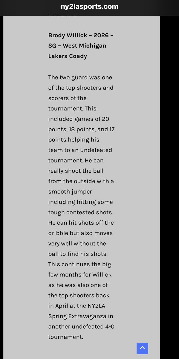 Nice writeup on <a href="/BrodyWillick/">Brody Willick</a> after the <a href="/ny2lasports/">NY2LA SPORTS</a> Final Chapter. Keep working hard!  DreamBig - Work Hard - Be Humble