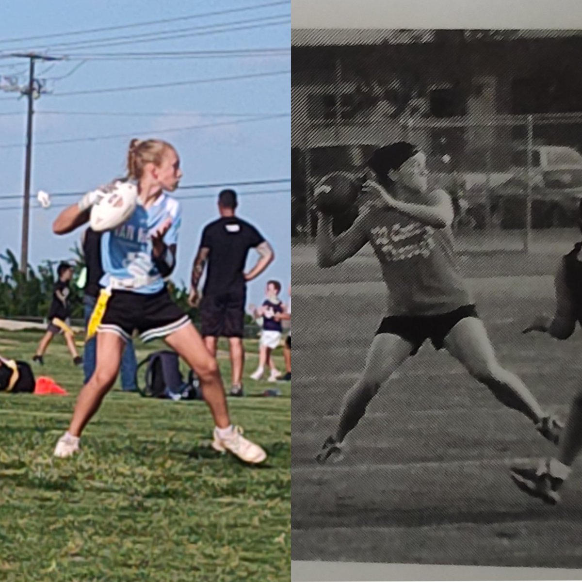 CoachTNowlin's tweet image. Came across this blast from the past recently. Now that we are gearing up for the UA National Championship, I figured this would be the perfect side-by-side 24 years apart. 
My girl is not my mini, she&apos;s my 2.0, the upgraded version, better than the original in all the best ways!