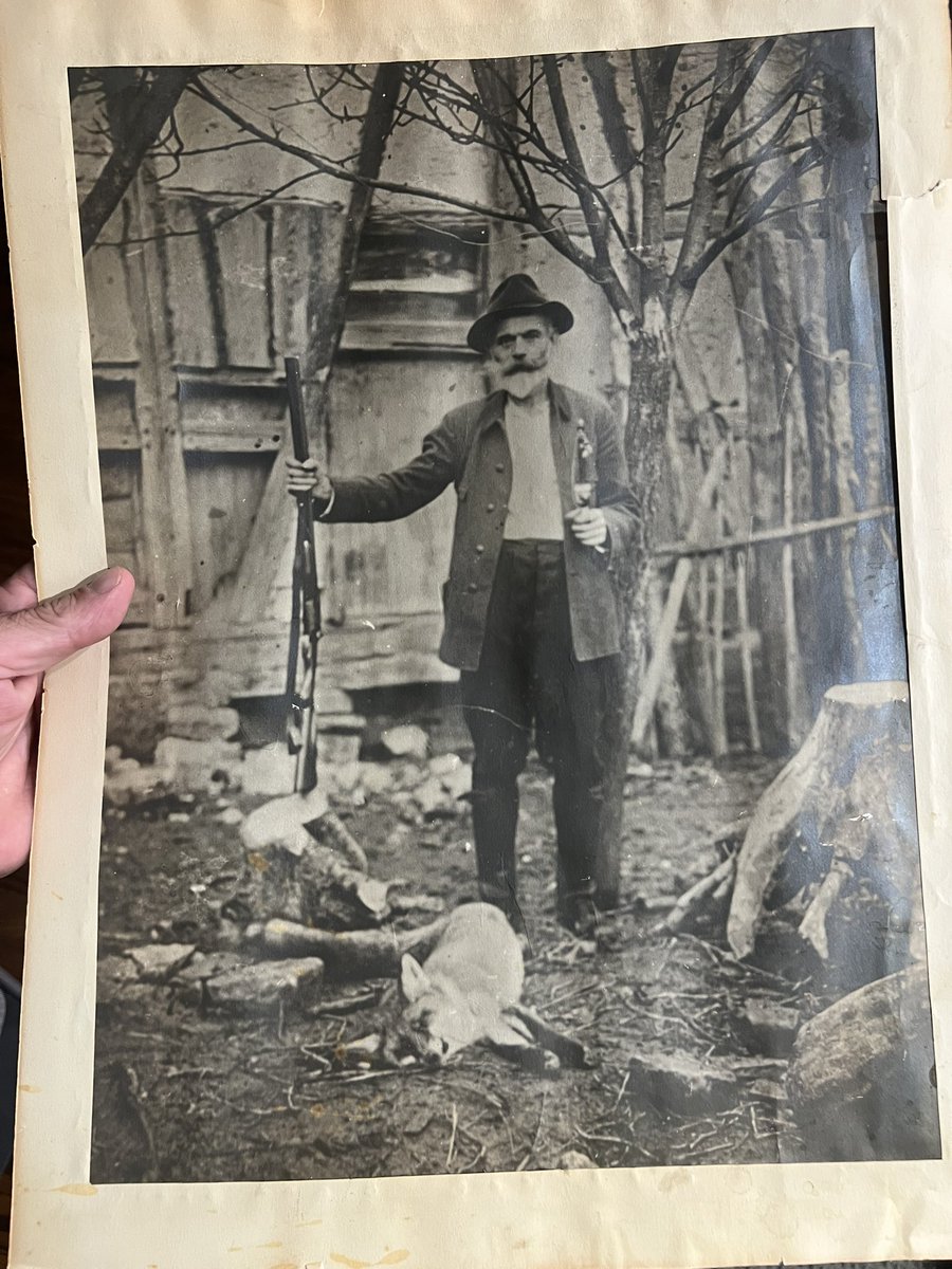 Devoguido's tweet image. My wife found this old picture of this dude with a fox and she wanted it just for the frame and now I need to find a frame for my new Paw Paw because he’s way cooler than whatever shit she used the frame for.