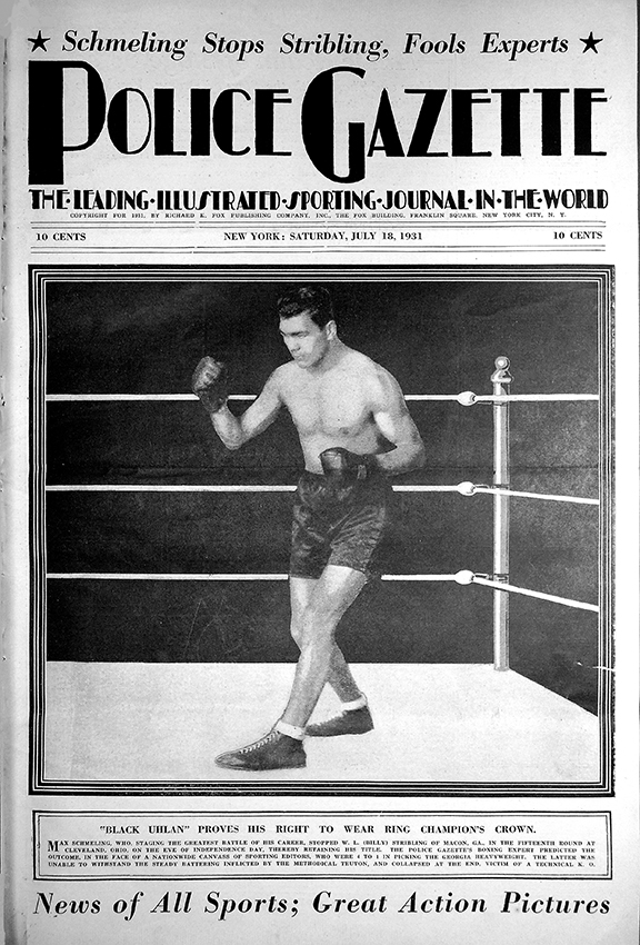 #OTD in <a href="/PoliceGazette/">Police Gazette</a> 1931: Max Schmeling is featured, during the Gazette's "art deco" period, after defending his heavyweight championship vs Young Stribling.