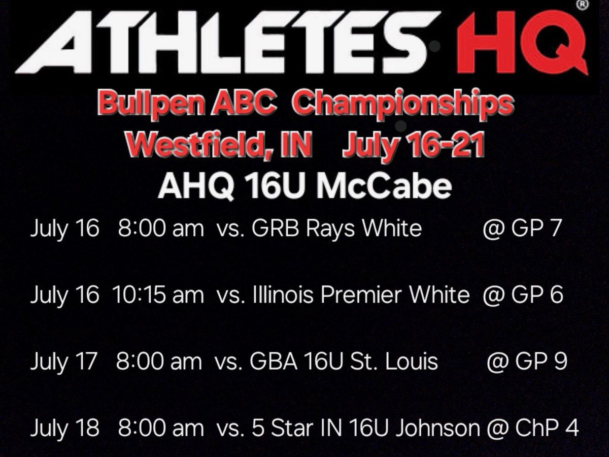 Dylan McCabe (@dylanmccabe2027) on Twitter photo This weekend we are playing at the ABC Championships at Grand Park. I’d love to see you there. Our schedule is below. <a href="/LukeWStewart/">Luke Stewart</a> <a href="/Jordan_Dean1/">Jordan Dean</a> <a href="/CoachSutor/">Derek Sutor</a> <a href="/AthletesHQElgin/">Athletes HQ®️</a> <a href="/stce_baseball/">St. Charles East Baseball</a> <a href="/foulkesie20/">Mark Foulkes</a> <a href="/achrist16/">Adam Christ</a> <a href="/coachchris14/">Chris Pollard</a> <a href="/ryancopelandNIU/">Ryan Copeland</a> <a href="/Curt00002/">Curt Courtwright</a> <a href="/T_Rost12/">Tyler Rost</a> <a href="/saltlifer4/">Bo Robinson</a> This weekend we are playing at the ABC Championships at Grand Park. I’d love to see you there. Our schedule is below. <a href="/LukeWStewart/">Luke Stewart</a> <a href="/Jordan_Dean1/">Jordan Dean</a> <a href="/CoachSutor/">Derek Sutor</a> <a href="/AthletesHQElgin/">Athletes HQ®️</a> <a href="/stce_baseball/">St. Charles East Baseball</a> <a href="/foulkesie20/">Mark Foulkes</a> <a href="/achrist16/">Adam Christ</a> <a href="/coachchris14/">Chris Pollard</a> <a href="/ryancopelandNIU/">Ryan Copeland</a> <a href="/Curt00002/">Curt Courtwright</a> <a href="/T_Rost12/">Tyler Rost</a> <a href="/saltlifer4/">Bo Robinson</a>