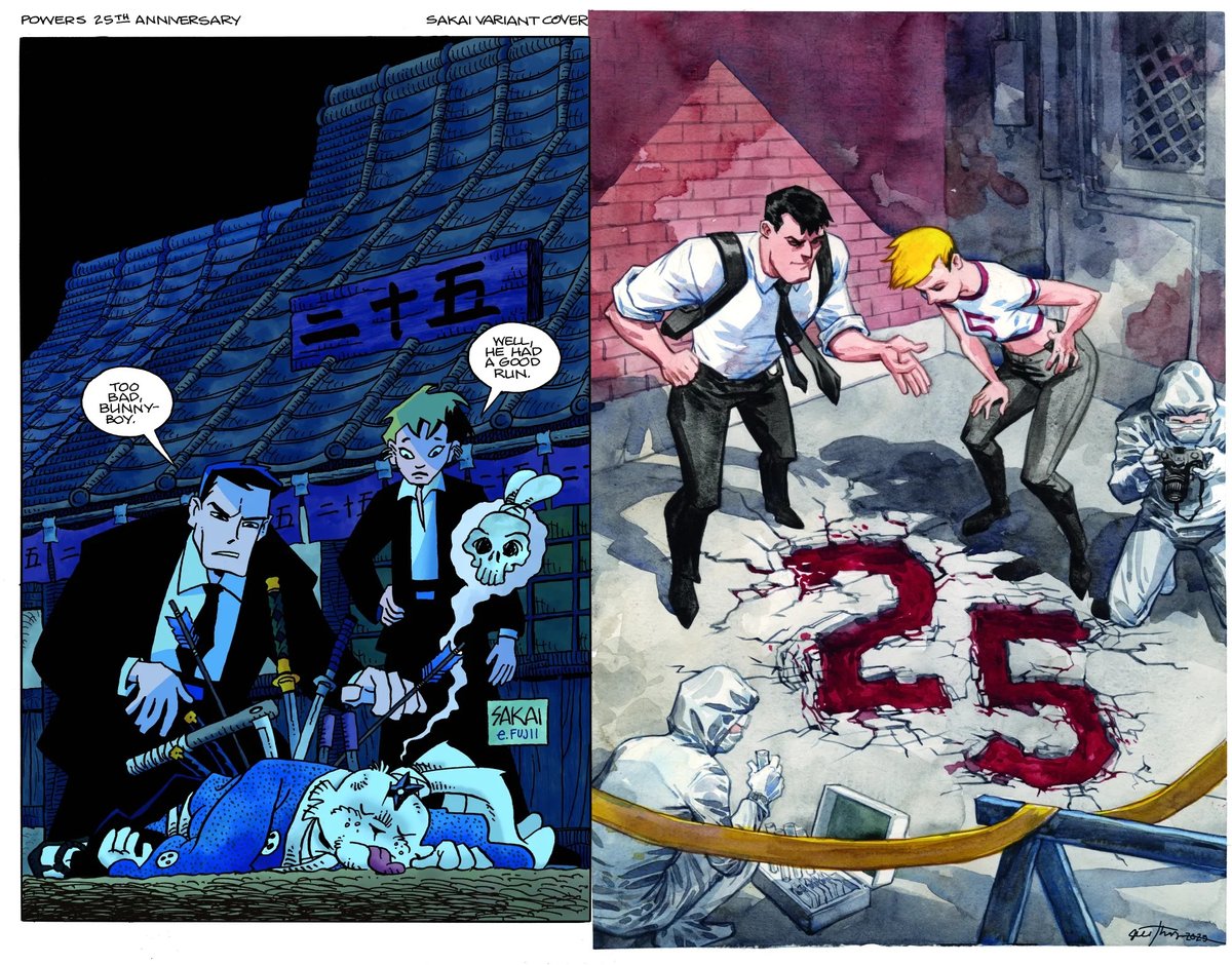 Oeming's tweet image. #POWERS25 is an ALL NEW ONGOING series this September by @BrianMbendis @nickfil.bsky.social and myself Covers by @artofmm @alex_maleev @marquezcomicart @stansakai @thejillthompson @davidmackkabuki @ericgoonpowell
from @DarkHorseComics SEPT!