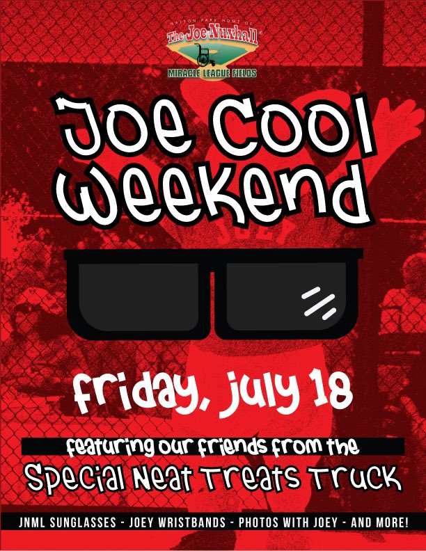 The Joe Nuxhall Miracle League Fields (@nuxhallmiracle) on Twitter photo Feeling the heat? 🥵
Get chilly with us at Joe Cool Night! 😎 Free Joey Wrist Sweatbands 😅
Free <a href="/NuxhallMiracle/">The Joe Nuxhall Miracle League Fields</a> Sunglasses 🕶️
Special Neat Treats Ice Cream, free for our all-stars! 🍦
It’s as cool as the other side of the pillow! 🧊
Friday 7/18 • Games at 6 & 7pm! Feeling the heat? 🥵
Get chilly with us at Joe Cool Night! 😎 Free Joey Wrist Sweatbands 😅
Free <a href="/NuxhallMiracle/">The Joe Nuxhall Miracle League Fields</a> Sunglasses 🕶️
Special Neat Treats Ice Cream, free for our all-stars! 🍦
It’s as cool as the other side of the pillow! 🧊
Friday 7/18 • Games at 6 & 7pm!