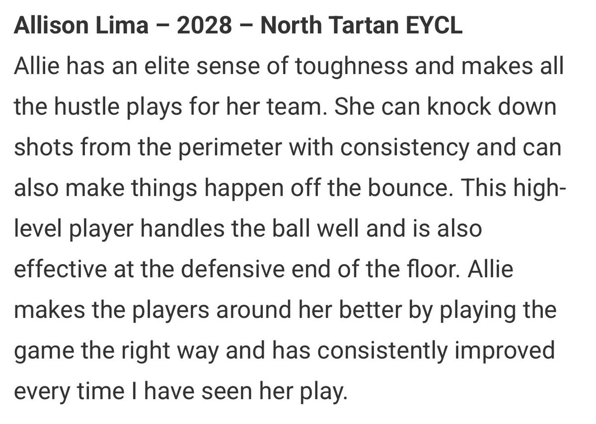 Thank you <a href="/JrAllStarBB/">Jr. All-Star Girls Basketball</a>. I am truly grateful for the kind words and recognition!
<a href="/NT_ETS_Academy/">North Tartan 16U ECYL (2026)</a> <a href="/NorthTartan/">North Tartan</a>