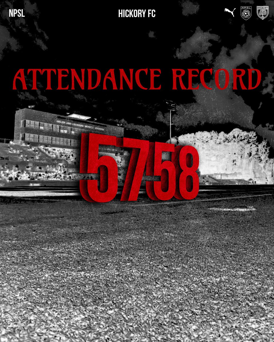 HickoryFC's tweet image. 𝐅𝐢𝐯𝐞 𝐓𝐡𝐨𝐮𝐬𝐚𝐧𝐝 𝐒𝐞𝐯𝐞𝐧 𝐇𝐮𝐧𝐝𝐫𝐞𝐝 𝐅𝐢𝐟𝐭𝐲-𝐄𝐢𝐠𝐡𝐭.
A new Hickory record.
Let’s break it Saturday, July 19 at 7 PM.
🎟 Tickets go live tomorrow at 8 AM. Season ticket holders: check your inbox tomorrow afternoon.
Let’s make history.