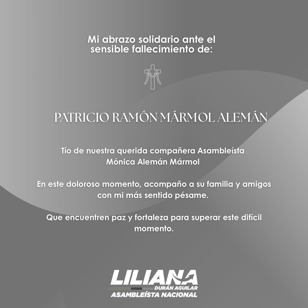 Liliana Durán Aguilar (@lilianadurana) on Twitter photo Con profundo pesar acompañamos a nuestra querida compañera y amiga <a href="/MonicaAlemanM/">Mónica Alemán</a> por el sensible fallecimiento de su tío.
Enviamos un abrazo solidario a ella y a toda su familia en este momento de dolor. Que encuentren consuelo en los recuerdos y la fortaleza necesaria para Con profundo pesar acompañamos a nuestra querida compañera y amiga <a href="/MonicaAlemanM/">Mónica Alemán</a> por el sensible fallecimiento de su tío.
Enviamos un abrazo solidario a ella y a toda su familia en este momento de dolor. Que encuentren consuelo en los recuerdos y la fortaleza necesaria para