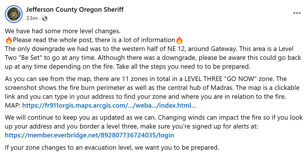 CentralORFire's tweet image. 🔥Jefferson County has issued additional evacuations due to the #CramFire, see below for details. 📷Jefferson County Facebook: facebook.com/JeffersonCount… 📷tinyurl.com/JCSOEvacMap