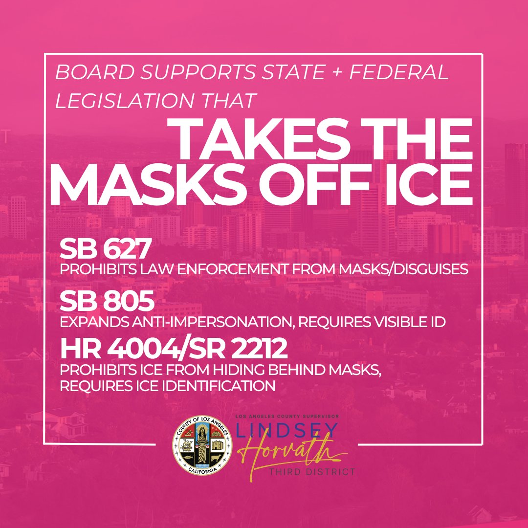 LindseyPHorvath's tweet image. We're supporting state and federal bills that will ensure law enforcement is clearly identified and NOT hiding behind masks.
@Scott_Wiener SB 627, "No Secret Police" Act
@senatorsrp SB 805, "No Vigilantes" Act
@SenAlexPadilla and @RepFriedmanCA HR4004/S2212 "No Anonymity in…