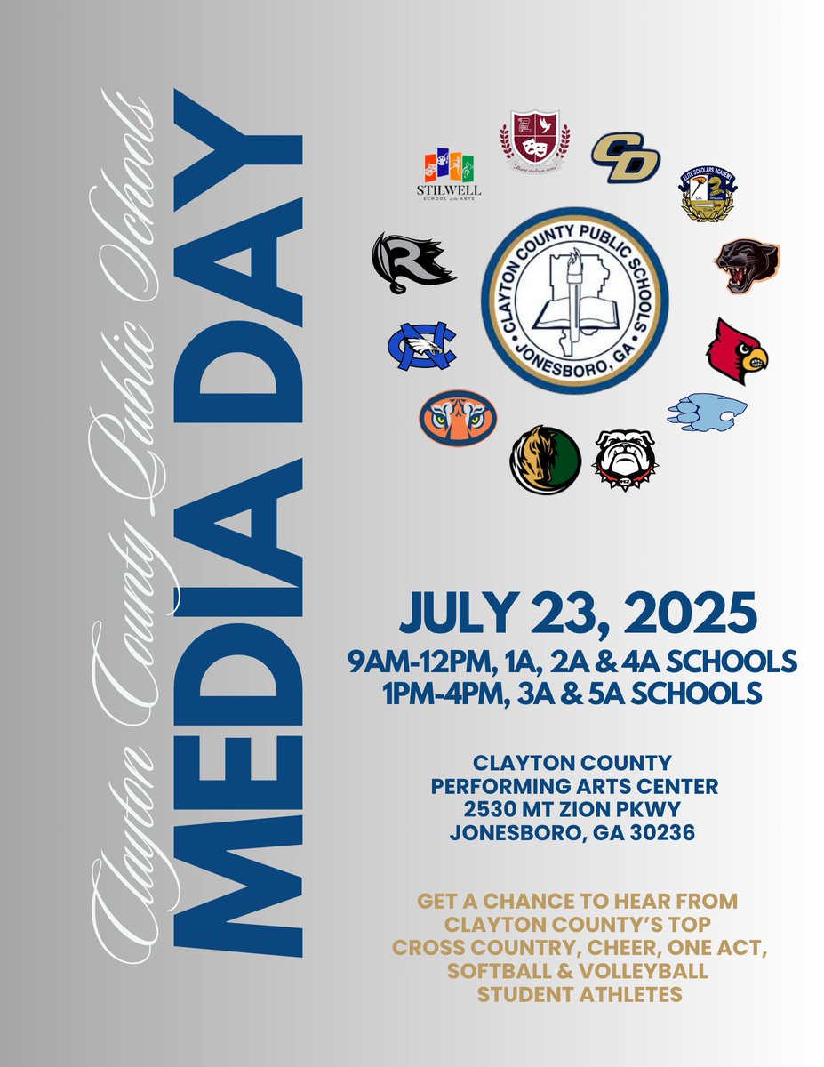 We are excited to announce Clayton County Media Days 2025, an exclusive opportunity to connect with some of the county’s top student-athletes and rising recruits.
We welcome your media team to attend and help spotlight the incredible talent and dedication within CCPS athletics.