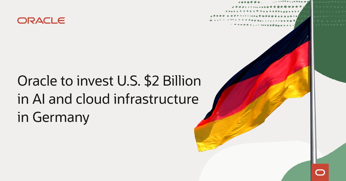 benalvarez72's tweet image. .@Oracle plans to invest U.S. $2 billion over the next five years to meet the rapidly growing demand for its AI and cloud services in Germany. social.ora.cl/60154AaKF