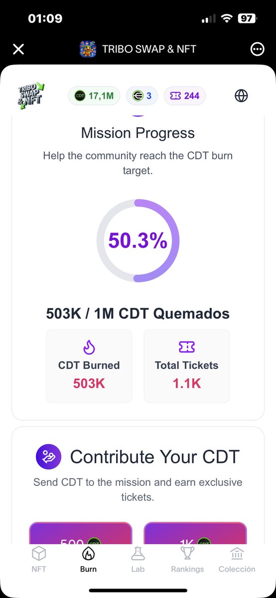 Burn Cdt and win a jackpot nft mint