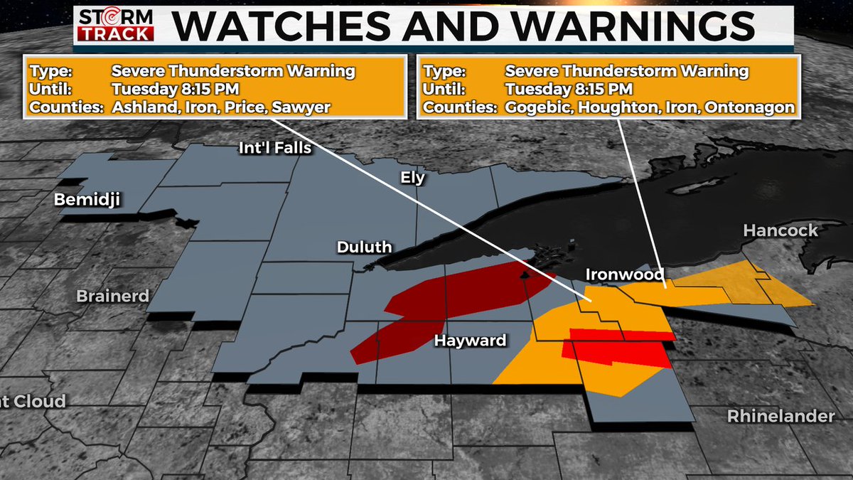 WDIO STORM TRACK ALERT:  Tornado Warning for Price, Ashland, Iron Counties.  More details about the alert can be found at wdio.com/weather-alert/