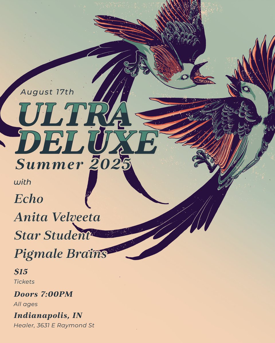 ultra deluxe (@ultradeluxe666) on Twitter photo Indianapolis!! August 17th with <a href="/EchoIsABand/">Echo! the band!</a> <a href="/anita_velveeta/">Anita Velveeta</a> <a href="/strstdnt/">star student</a> and Pigmale Brains! Indianapolis!! August 17th with <a href="/EchoIsABand/">Echo! the band!</a> <a href="/anita_velveeta/">Anita Velveeta</a> <a href="/strstdnt/">star student</a> and Pigmale Brains!