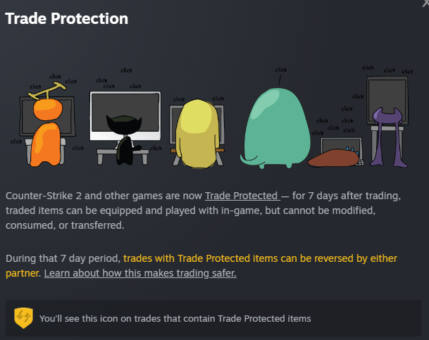 the question is how items get trade protected? Changing password/email ??
